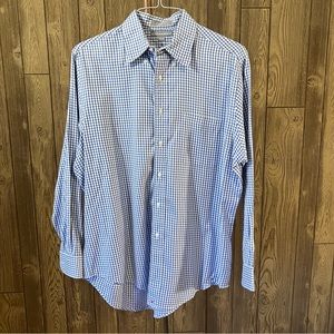 Hathaway Cambridge Twill Mens Blue and White Gingham Long Sleeve Dress Shirt